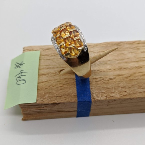 14K Gold ring with orange Sapphires and diamonds - Picture 13 of 13